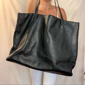 Black/cream reversible soft leather tote bag